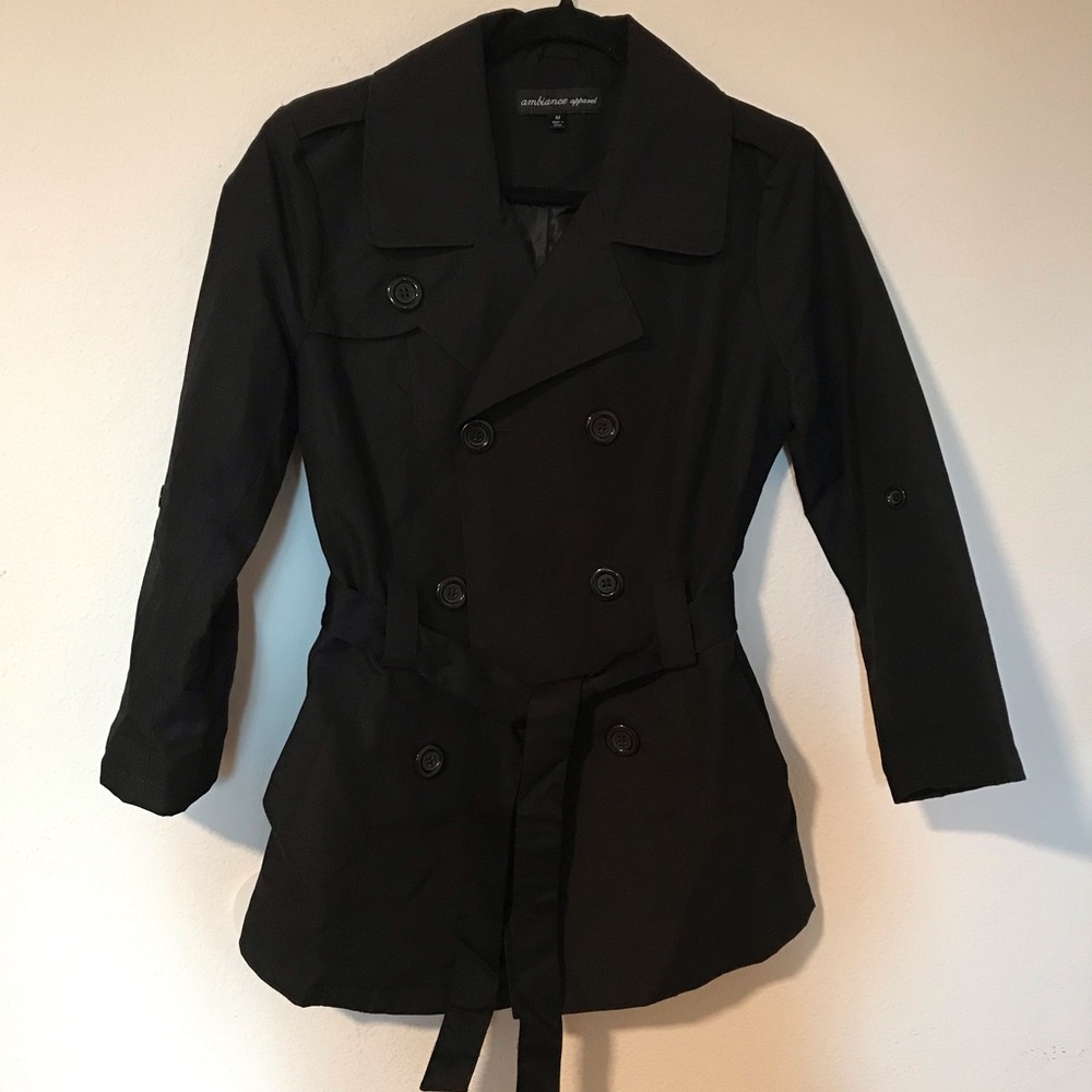 Ambiance Black Double-Breasted Trench Coat
